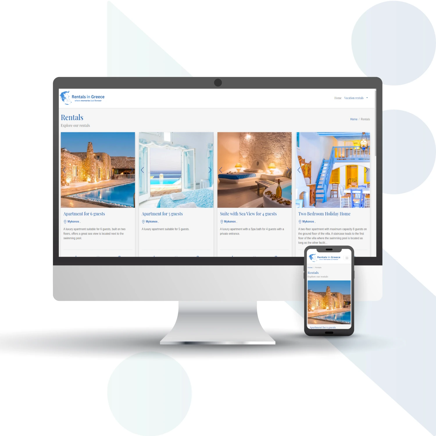 Κατασκευή web εφαρμογής Rentals in Greece - Web Nectus